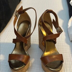 Jimmy Choo Brown Wedge Heels with Strappy Design
